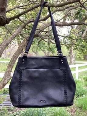 The Sak Black Melrose Satchel Pebbled Leather Shoulder Bag Purse Work to Weekend